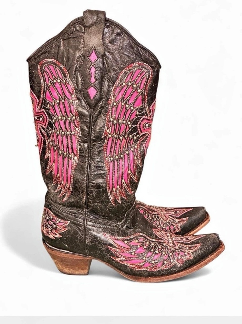 Corral Y2K Black and Pink Wing and Cross Western Boots Embroidered Western Boots